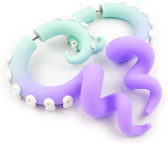 Menhera Kei Octopus Tentacle Earrings Menhera Kei Clothing Accessories Menhera Fashion Octopus Fake Gauge Earrings Fake Plugs Studs Tunnels Stretchers Hangers Tapers Piercings