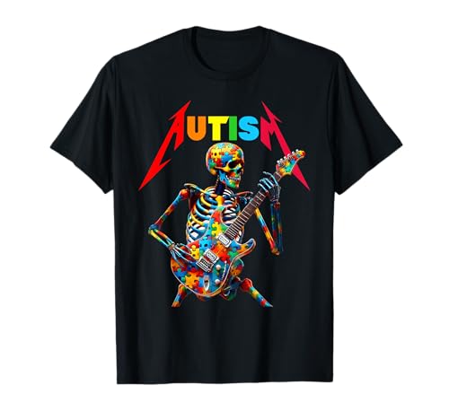 Autism Skeleton Guitar Player Rock Music Autism Awareness T-Shirt
