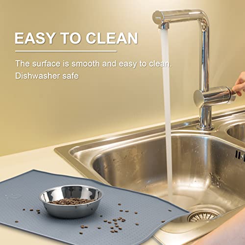 Emolife Dog Mat For Food And Water, Silicone Pet Feeding Bowl Mat, Waterproof Placemat, Dishwasher Safe, Pets Accessories, Gray (23.6" X 15.7") #TOP5