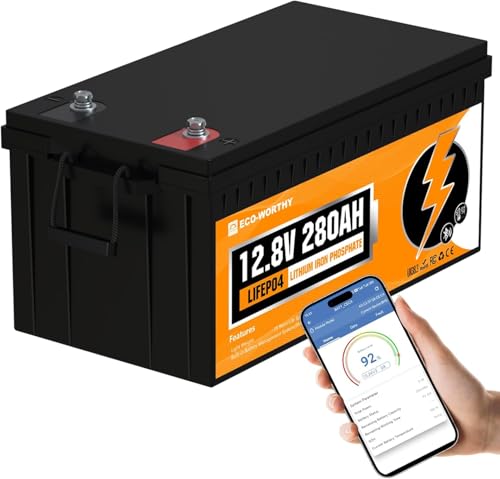 ECO-WORTHY Bluetooth Batterie Lithium 12V 280AH LiFePO4 avec Fonction Bluetooth et Protection de BMS Batterie pour Camping-Car, caravanes, Bateau, système Solaire-image