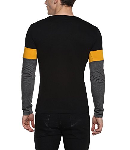 Image of Urbano Fashion Men's Black, Yellow, Grey Round Neck Full Sleeve Cotton T-Shirt
