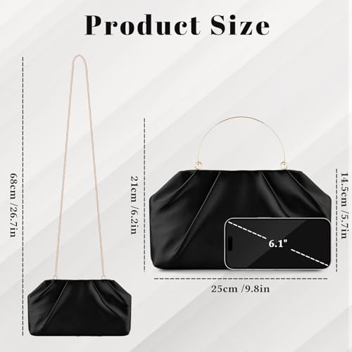 Image of ERKOON Clutch Purse for Women Elegant Pleated Evening Bag Crossbody Shoulder Handbag Envelope Bag with 2 Detachable Chain
