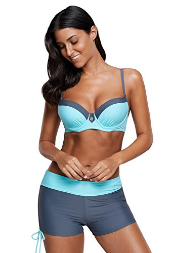 Tankini grande taille bleu gris avec brassière à armature BaronHong
