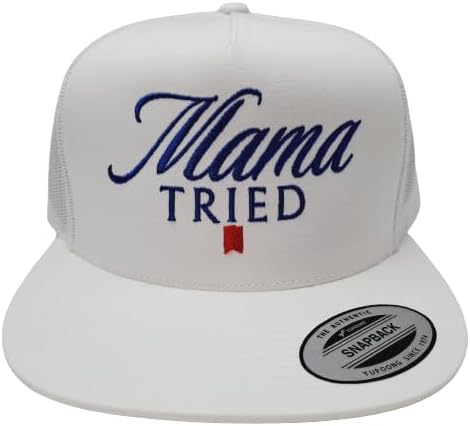 Mama Tried Trucker Mesh Snapback Flat Bill Sombrero Gorra Blanco Bordado, Blanco