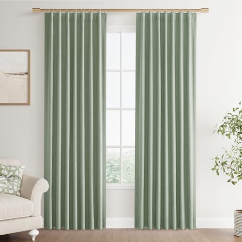 Joywell 100% Blackout Linen Curtains 84 Inches for Bedroom Desert Sage