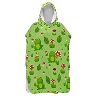 Cute Summer Green Frogs Red Surf Poncho for Adults Changing Robe Plus Size Men Women Poncho with Hood Beach Hooded Bath Towel
