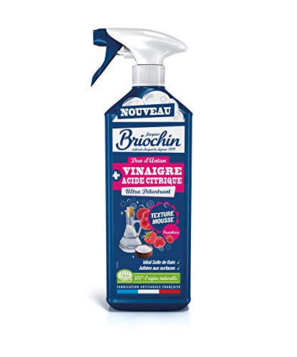 Jacques Briochin Mousse Anti Calcaire Détartrante Vinaigre + Acide Citrique 750ml, Flacon Spray - Parfum Framboise Naturelle, Ingrédients d'Origine Naturelle - Ecocert, Fabriqué en France