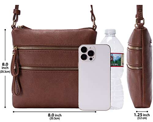 Image of Solene Small Multi Zipper Pocket Crossbody Bag with Adjustable Strap, Lightweight Travel Purse, Daily Small Messenger Pouch