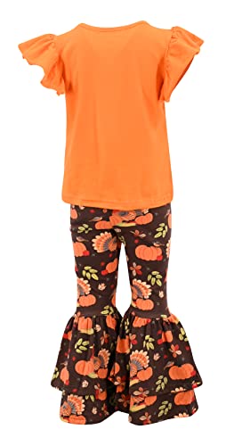 Image of Unique Baby 2 Piece Girls Double Bell Bottom Leggings Outfit with Short Sleeved Shirt Kid and Toddler Clothes Set