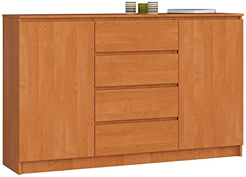 AKORD Kommode K 160 cm | 4 Schubladen und 2 Türen | für Wohnzimmer Schlafzimmer Schrank Wohnzimmer | Modernes Funktionelles Design | Schichtstoffplatte 16 mm | Farbe Erle