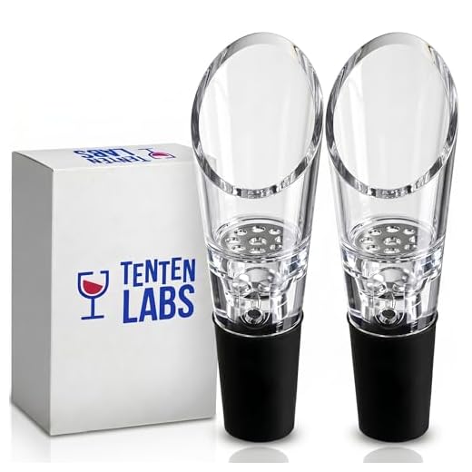 TenTen Labs Wine Aerator Pourer (2-pack) - Premium Aerating Spout and Decanter Set - No-drip or Spills - Improve Taste and Smell Immediately - Gift Box Included - Black