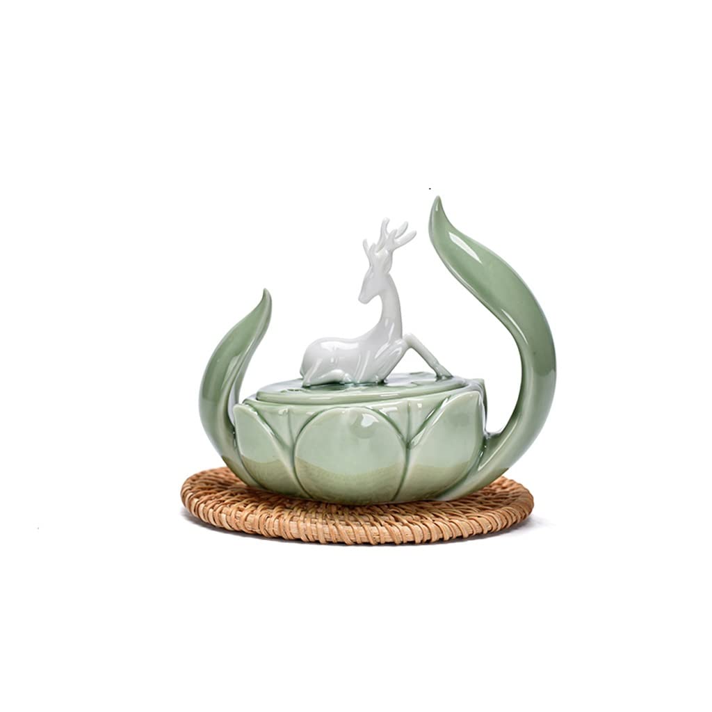 Incense Holder Base Ceramic Deer Lotus Ascending Plate Incense Burner Home Indoor Zen Aromatherapy Furnace Tea Ceremony Decoration