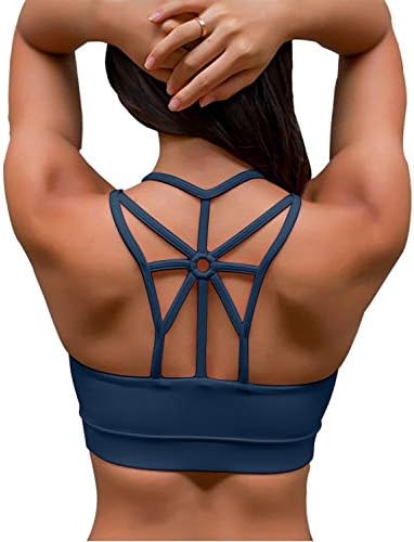 YIANNA Sports Bras for Women Cross Back Padded Sports Bra Medium Support Wirefree Strappy Workout Activewear Running Yoga Bra Teal, YA-BRA139-Teal-L