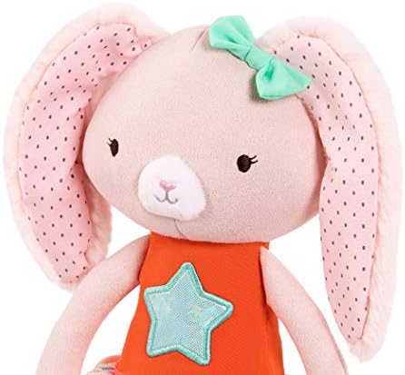 B. toys  Plush Designer Bunny Doll  Soft & Cuddly Stuffed Animal Rabbit Toy  Orange & Pastel Dress  Sparkly  15  Washable  Tippy Toes  Becky Bunny  18m +