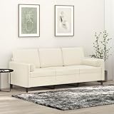 LAPOOH Sofá de 3 plazas con Cojines Terciopelo Color Crema 180 cm, Sofas De Salon, Sofa Relax - 3200899