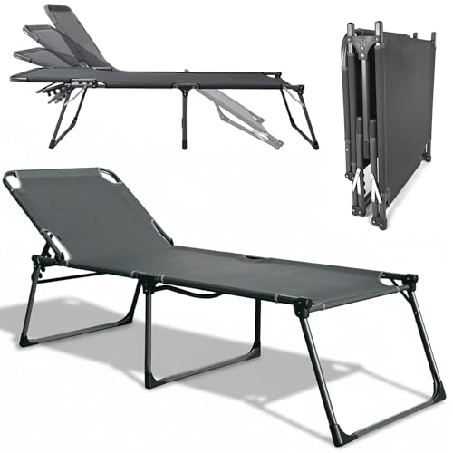 Sonnenliege Pellworm XXL Dreibeinliege 215 x 70 x 50 cm | extra große & hohe Sonnenliege in anthrazit - robustes Aluminiumgestell klappbar bis 130kg Traglast | witterungsbeständiges Kunststoffgewebe