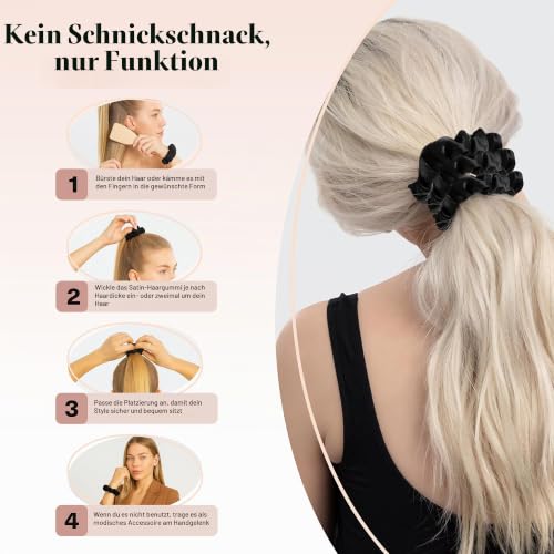 Kitsch Satin Haargummis Damen, Weicher als Seide - Schwarz, 5 Stück – Ansicht 6