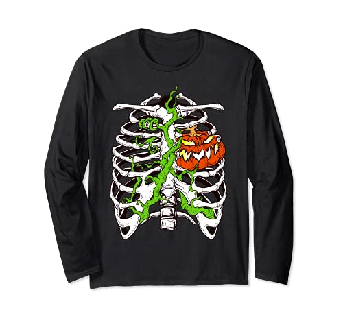 Calabaza corazón abanico esqueleto pecho disfraz carnaval Halloween Manga Larga