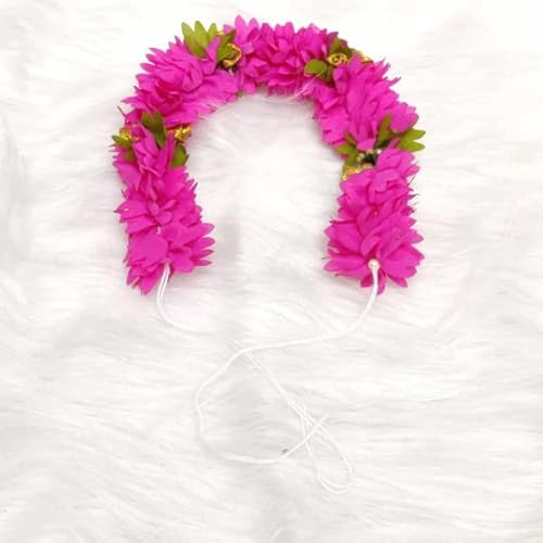 Accesorios tradicionales para el cabello indio blanco Gajra artificial flor joyería hecha a mano Veni tiara para las mujeres desgaste de fiesta moño de pelo de novia mehndi activo (rosa) Cover