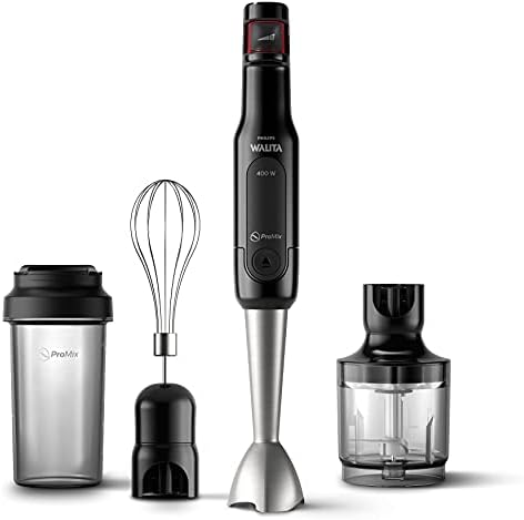 Philips Walita Preto e Inox Mixer Pro - Mix 4 em 1 - SpeedTouch com guia de velocidade - Copo para viagem - Fácil de limpar - 400W - 110V (RI2622/72)