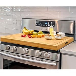 Noodle Board Stove Cover for Gas Stove 30″L x 22″W x 2.48″ Stove Cover with Juice Grooves Bamboo Cutting Board Stove Top Covers for Electric Stove Wooden Tray with Handles