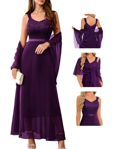 BeryLove Formal Party Dress for Women Long Wedding Guest Lace