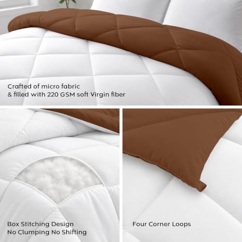Image of AYKA Reversible Comforter 220 GSM Microfiber Reversible AC Comforter /Blanket for Winter /Quilt /Duvets for Queen Size Single Bed Comforter (60 * 90, Brown & White)| TC - 220