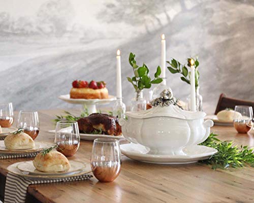 Vagabond House Stoneware Tureen with Pewter Vegetable Lid and Stoneware Tray 3 pieces Tureen/Lid/Tray - 13 Inches Long