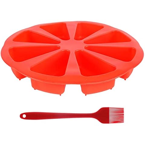 Fanomini Silicone Baking Mold, 8 Cavity Non-stick Cake Pan Mold with Brush Heat Resistant Triangle Cake Mould DIY Baking Tool for Pizza Brownies Muffins Scottish Scone Cornbread Soap(Red) Cover