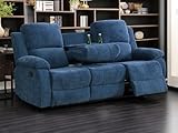 Dekmxas 3 Seater Recliner Sofa Couch Modern Manual Reclining Sofa Fabric Reclining Sofa Living Room Couch with Dual Cup Holders and Drop Down Table for Living Room/Office/Rv Car (Blue, 3 Seater Sofa)