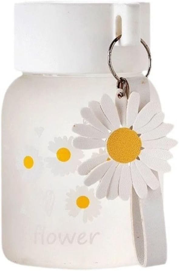 zaoalife Milk Juice Cute Water Bottle for Women Portable Kawaii Little Daisy Frosted Glass Water Bottle 350ml Transparent Water Cup Glass Bottles