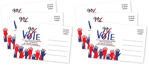 100 Voter Postcards 4 x 6” Bulk Blank Back for Message to Encourage Voting Go Vote The Power Is in Your Hands Patriotic Design Made in the USA (Pack of 2)
