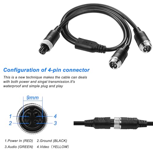 Image of MEIRIYFA Car Video M12 4Pin Aviation Extension Cable Adapter 1 Female to 2 Male Aviation Y Splitter Converter Wire for CCTV Rearview Camera Car Truck Vehicle Backup Monitor-40CM