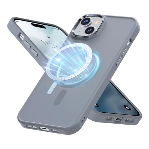Coque antichoc iPhone 15 Plus compatible MagSafe translucide givrée bleue