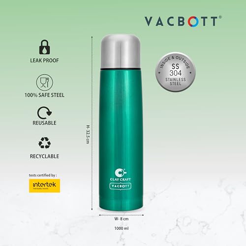 Image of Clay Craft Vacbott Terra Double Walled|18 Hours Hot and 24 Hours Cold Vacuum Insulated|Thermosteel| Flask Bottle 1000 ml|Bottles for Office|Travelling|BPA-Free|BIS Certified|1Year Limited Warranty