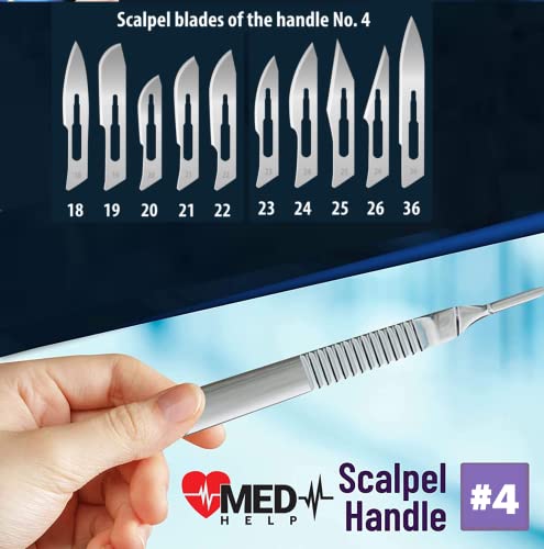 MedHelp Pack of 2 Scalpel Handle No 4, Stainless Steel Dermaplaning Handle #4, Fits Blades 18,19, 20, 21, 22, 23, 24, 25, 26, 36 - Pack of 2 Handles