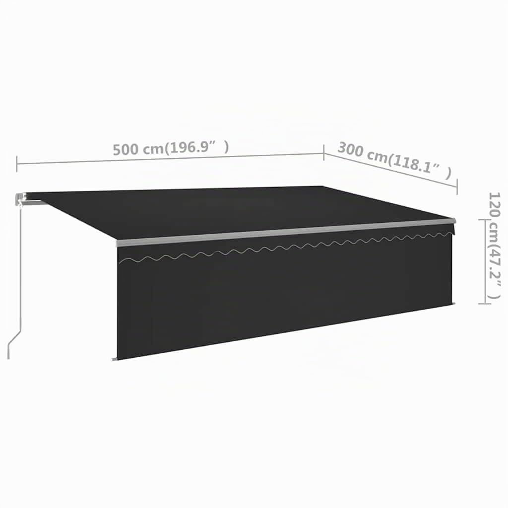 Auvent rétractable manuel avec store 5x3 m Anthracite