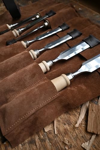 KIRSCHEN Stechbeitelsatz – Stechbeitel Set bestehend aus 8 Stechbeiteln (4, 6, 10, 12, 16, 20, 26, 30mm) und Veloursleder-Tasche, Stechbeitelset, 8-teilig 1131002