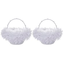 2PC Flower Girl Baskets, White Satin Cloth Baskets with Faux Lace Flowers Decor for Wedding Ceremony Party Desktop Decor