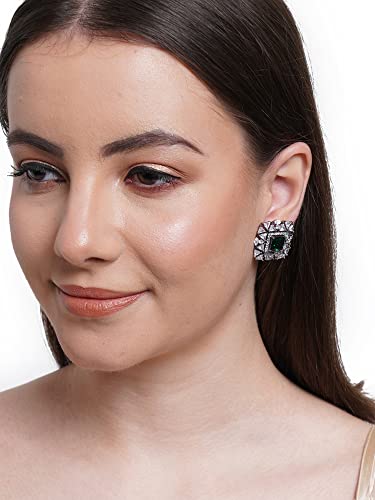 Image of Karatcart Women Green American Diamond Stud Earrings