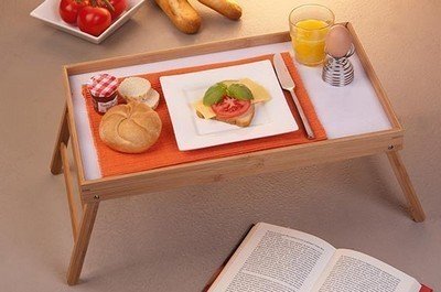 PLATEAU EN BOIS DE BAMBOU PLIANT PLAT DE TABLE SERVICE PETIT DEJEUNER AU LIT SUR PIEDS PLIABLES