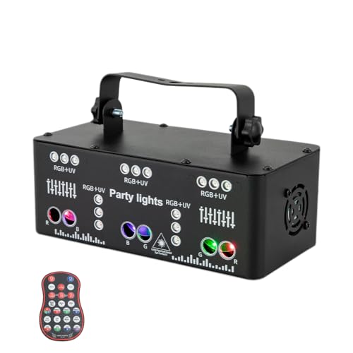 awolsrgiop Discolicht Partylicht LED mit RGB & UV, DMX Effektstrahler & Fernbedienung, 4 Strobe Modi, Party Laser Projektor für DJ, Kneipen, KTV, Bühne, Hochzeit, Familientreffen, Klub