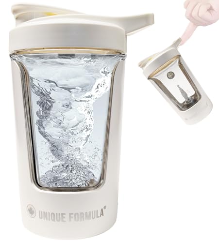 Unique Formula Electric Protein Shaker Bottle – 15oz USB Rechargeable Portable Mixer for Protein Shakes, Smoothies & Pre Workout, Tritan-Safe, BPA-Free, Gym Accessories, leak proof (White)