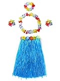 Elastic Hawaiian Hula Dancer Grass Skirt for Girl (Blue 60cm,5pcs/Set)