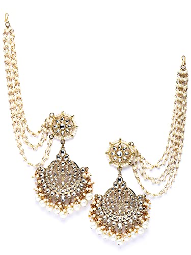 Image of Karatcart Gold Plated Pearl Beaded Kundan Kaanchain Earrings for Women