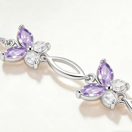 Image of Sterling Silver Butterfly Link Bracelet for Women,Adjustable Charming Dainty Jewelry,Ideal Gift for Mom,Wife and Her