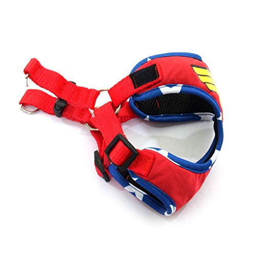 Peitoral Com Guia Para Cachorro Air Mesh Mulher Maravilha - Sula Pet - Vermelho/Azul 70207-P