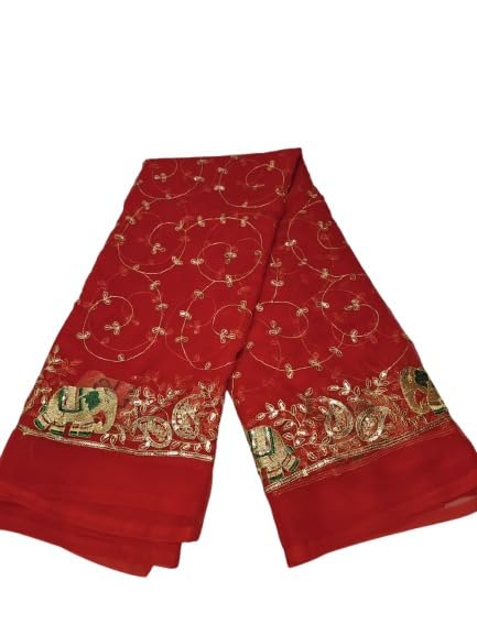 Ivora Red Net Embroidered Saree with Gold Zari Work & Elephant Border - Review, Price and Buying Guide