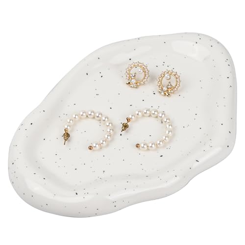 Ehuihuan Bandeja de Joyas Ceramica, Soporte de Plato de Anillo Pequeño Bandejas Decorativas Blancas, Bandeja de Llaves, Bandeja de Joyeria Nube para Cosméticos Perfumes Adornos (tira larga)