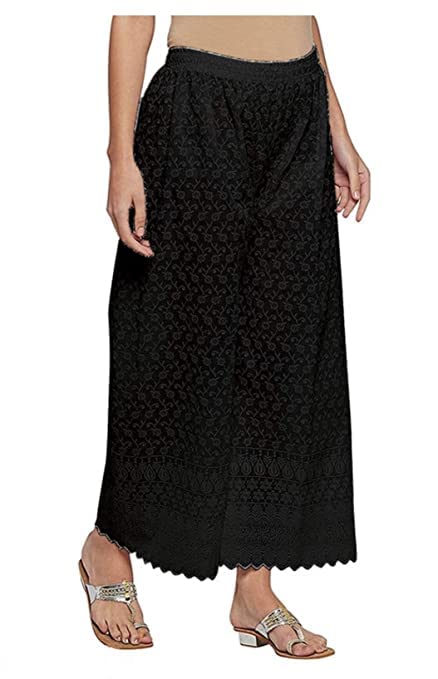 Kamla Ladies Fashion - Women Lucknow Embroidered Bottom Pant Chikankari Palazzo Ankle Length Size XXL, Waist Size 36 (Kamar Ka Size 36)-picture-11